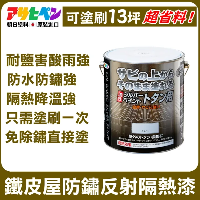 日本Asahipen】鐵皮屋防水防鏽反射隔熱漆3KG 可施工13坪(屋頂隔熱漆