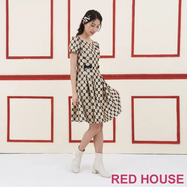 【RED HOUSE 蕾赫斯】光澤感圓點剪接派對洋裝(共2色)