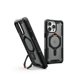 【UAG】iPhone 15 Pro Max 磁吸式耐衝擊支架保護殼-黑橘(支援MagSafe功能)