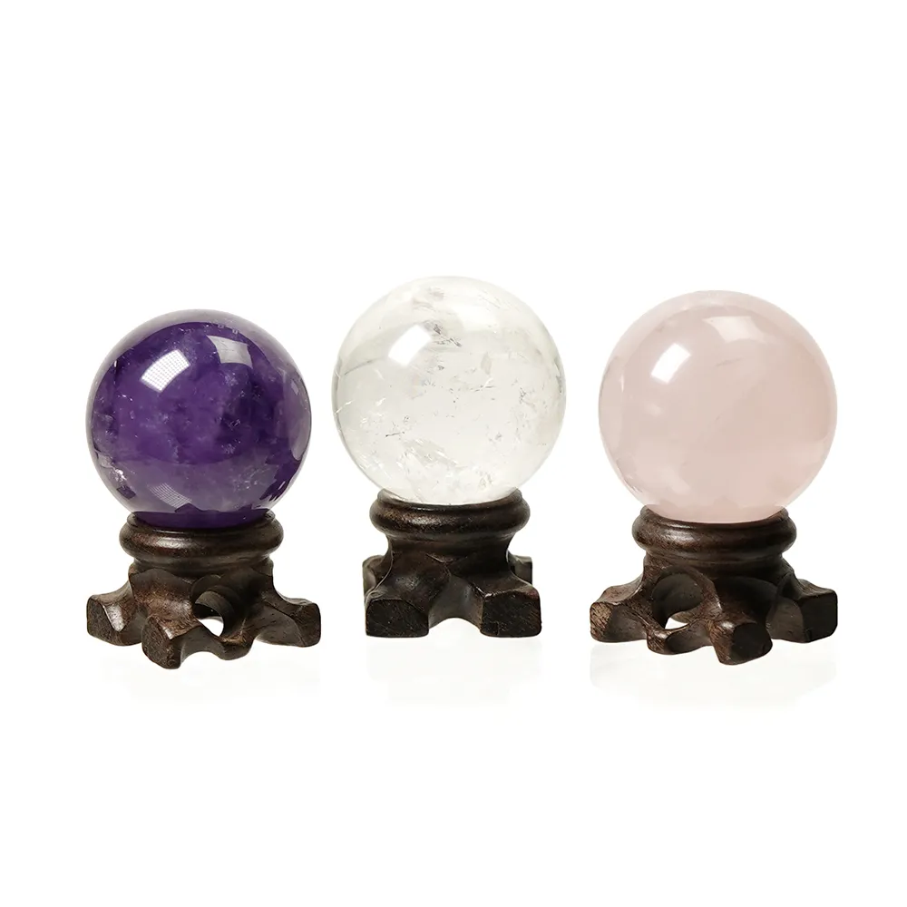 【正佳珠寶】原礦水晶球 白水晶球 紫水晶球 粉晶球｜特製木座