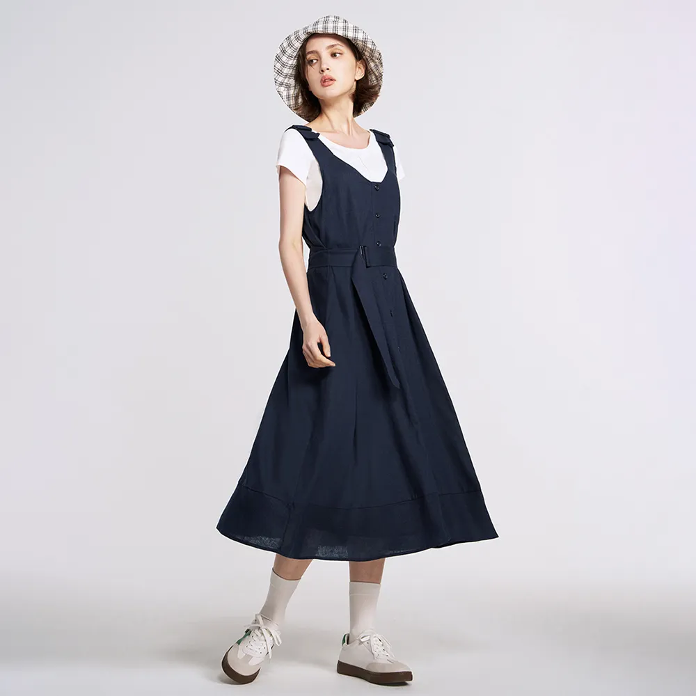 【MOMA】自然棉麻｜吊帶背心洋裝(深藍色)