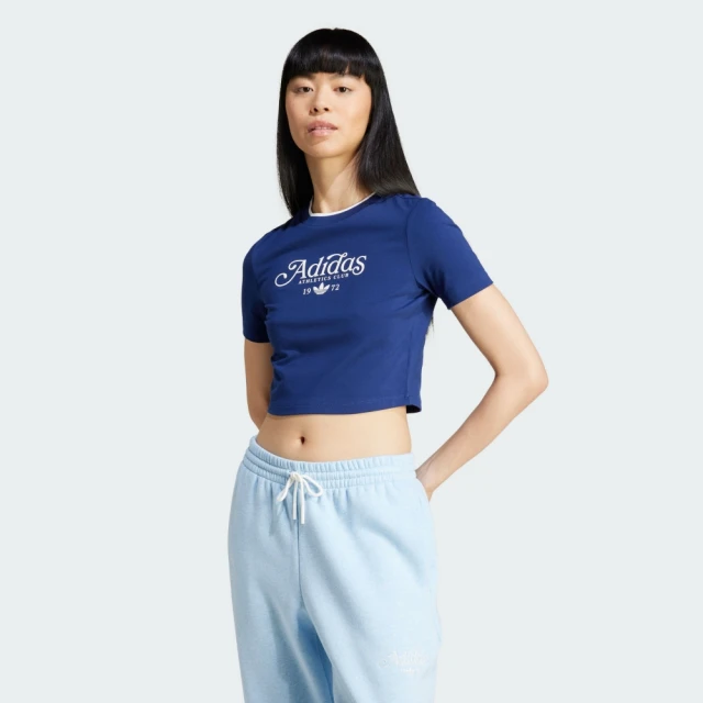 adidas 愛迪達 上衣 女款 短袖上衣 運動 三葉草 BABY TEE GRX 藍 IX3544