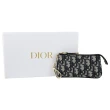 【Dior 迪奧】DiorTravel 經典品牌緹花布拼接鑰匙圈扣環拉鍊零錢包(深藍)