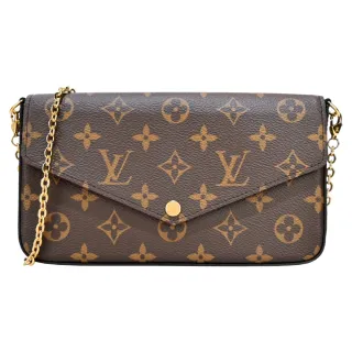 【Louis Vuitton 路易威登】M61276 Pochette Felicie 鍊帶手提多功能肩背晚宴包(桃x卡其棕)