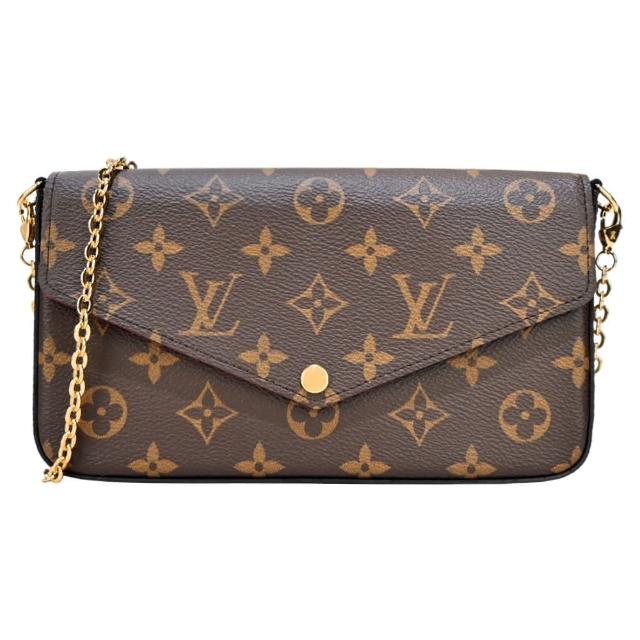 【Louis Vuitton 路易威登】M61276 Pochette Felicie 鍊帶手提多功能肩背晚宴包(桃x卡其棕)
