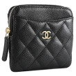 【CHANEL 香奈兒】經典雙C LOGO菱格紋小牛皮信用卡證件名片零錢包(黑)