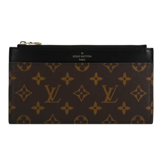 【Louis Vuitton 路易威登】LV M80348 Slim 經典花紋拼接簡易手拿包拉鍊零錢長夾(現貨)