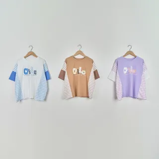 【Dailo】dailo永遠與你同在圖案拼接短袖上衣(藍 卡 紫)