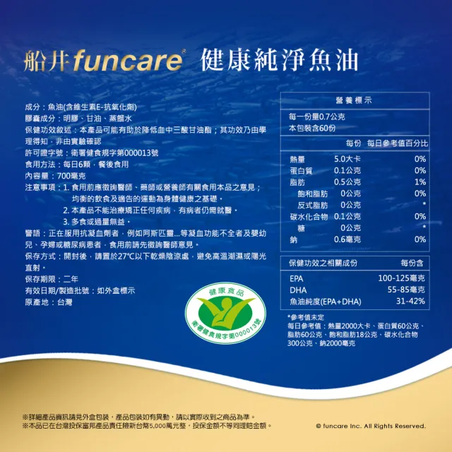 【funcare 船井生醫】Omega-3健康純淨魚油3入組(共180顆)-衛福部核准健康食品