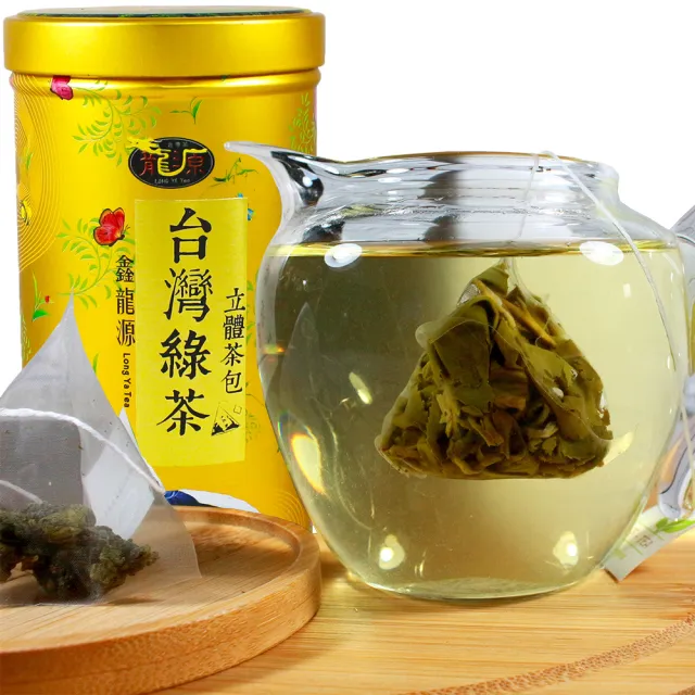 【龍源茶品】台灣綠茶三角立體茶包20包/1罐組-無農藥零檢出-N.D(2g/包-共40g;無烘焙;無發酵;綠茶包;附提繩)