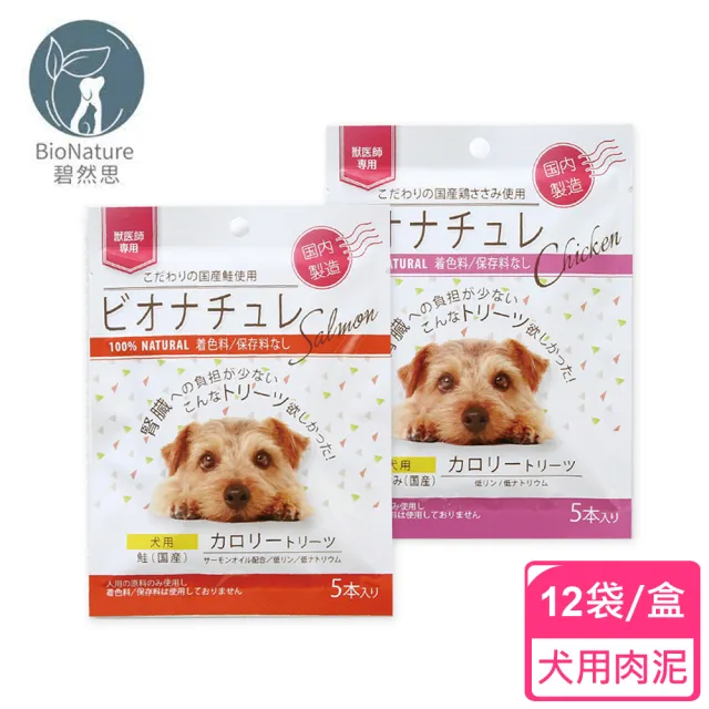 【BioNature 碧然思】低磷低鈉高營養犬用肉泥5條入-12袋/盒(腎犬肉泥/高營養肉泥/補充熱量/碧然思)