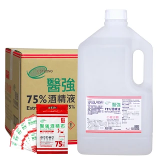 【醫強】75%酒精液 6桶組+酒精布單片包 1袋(4000ml/桶+酒精布1袋)