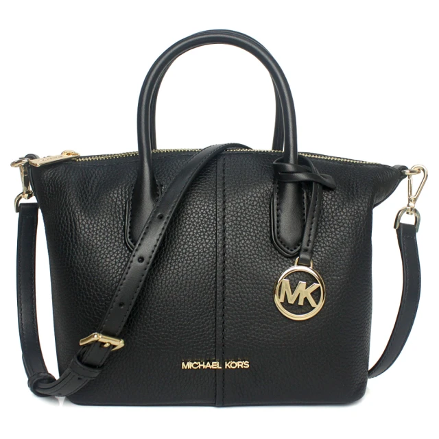 Michael Kors 金字 LOGO軟皮革手提/斜背兩用包(小/黑)