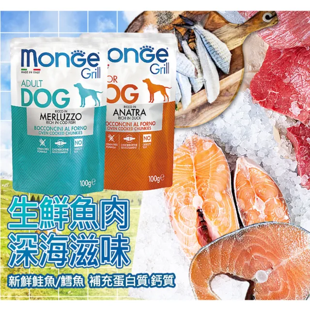 【Monge 瑪恩吉】Grill炙燒肉塊無穀犬餐包(主食/全齡犬/狗罐/貓狗飼料/罐頭餐盒/零食點心)