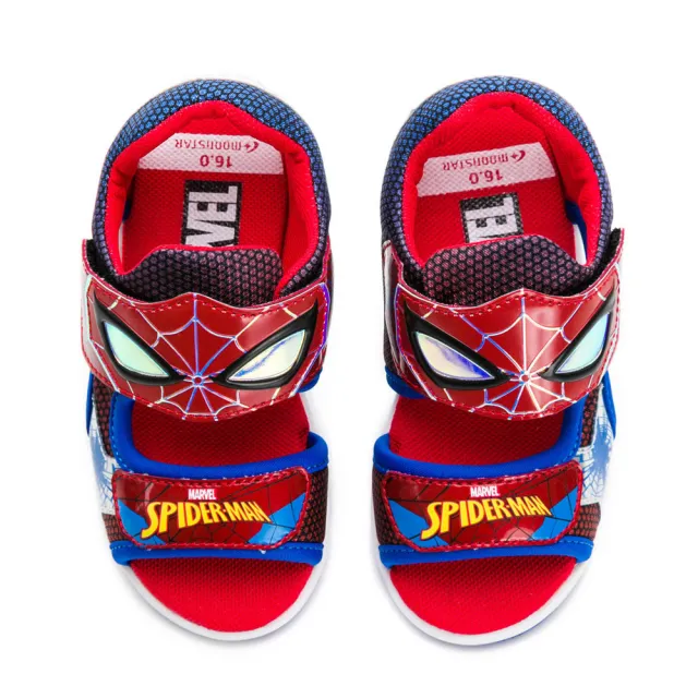 【MOONSTAR 月星】漫威超級英雄蜘蛛人中童電燈涼鞋(紅藍)