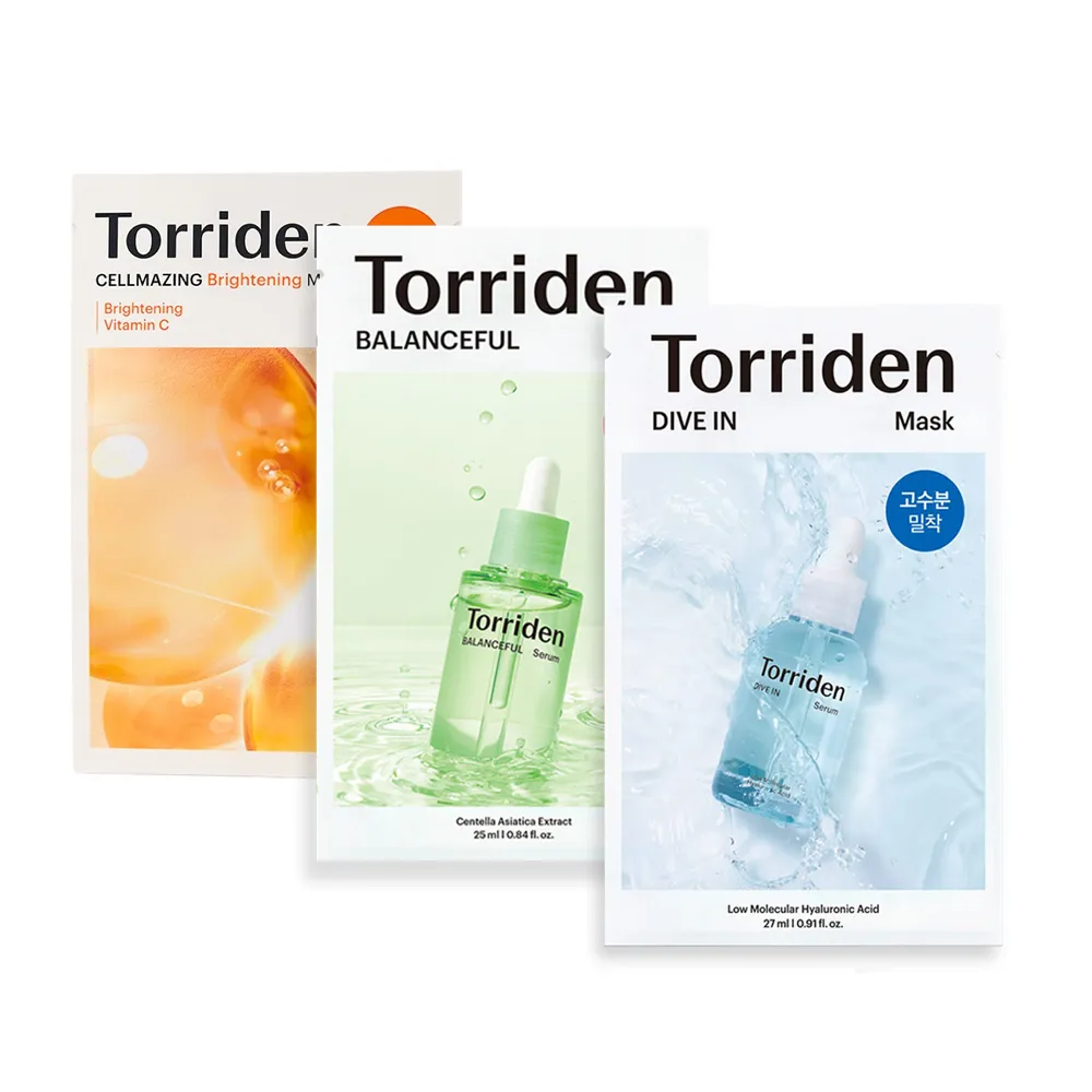 【Torriden】面膜 10片*2入組(共20片) 袋裝/盒裝隨機出貨(積雪草面膜 玻尿酸面膜 保濕面膜 維他命提亮面膜)