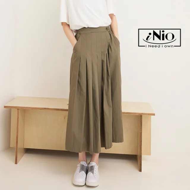 【iNio 衣著美學】寬褲裙 夏新品 現貨 假兩件 鬆緊腰 水洗棉 寬褲 百褶褲裙(CDW2093)