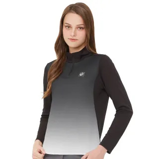 【Jack wolfskin 飛狼】女 漸層半高領長袖排汗衣 T恤(質感黑)