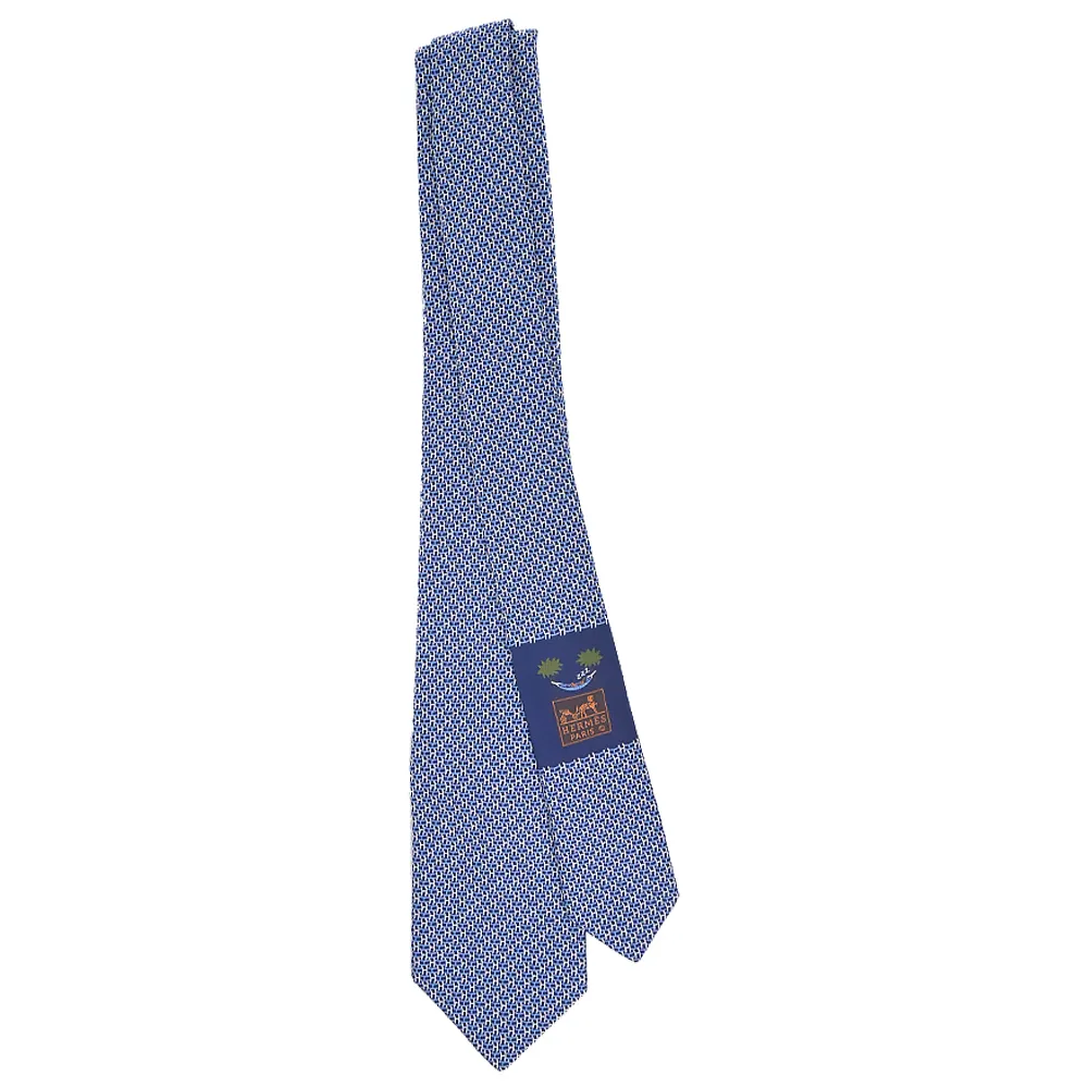 【Hermes 愛馬仕】Pont de H 手工縫製斜紋布真絲領帶(海軍藍/藍/白)