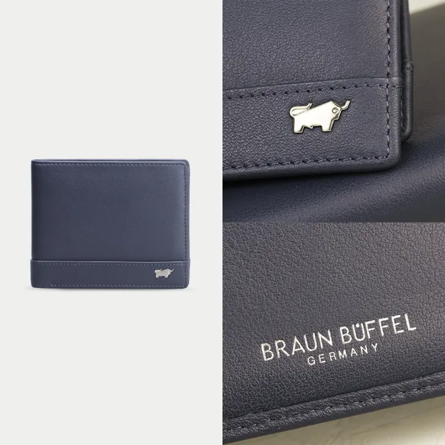 【BRAUN BUFFEL 德國小金牛】台灣總代理 威爾 12卡中間翻透明窗短夾-午夜藍(BF529-317-MNB)