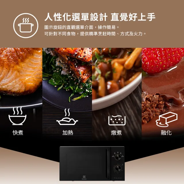 【Electrolux 伊萊克斯】極致美味300 20L 獨立式微波爐(EMM20K22B 黑色)