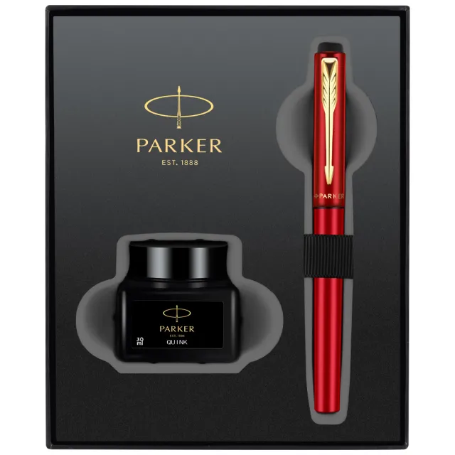 【PARKER】派克 新威雅XL系列 紅 特別版鋼筆 龍筆墨水禮盒組 F尖(VectorXL)