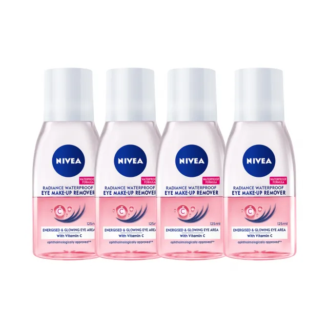 【NIVEA 妮維雅】極淨深層/透亮眼部卸妝液125mlx4入(5秒潔淨藍眼卸/粉眼卸 敏感肌適用)