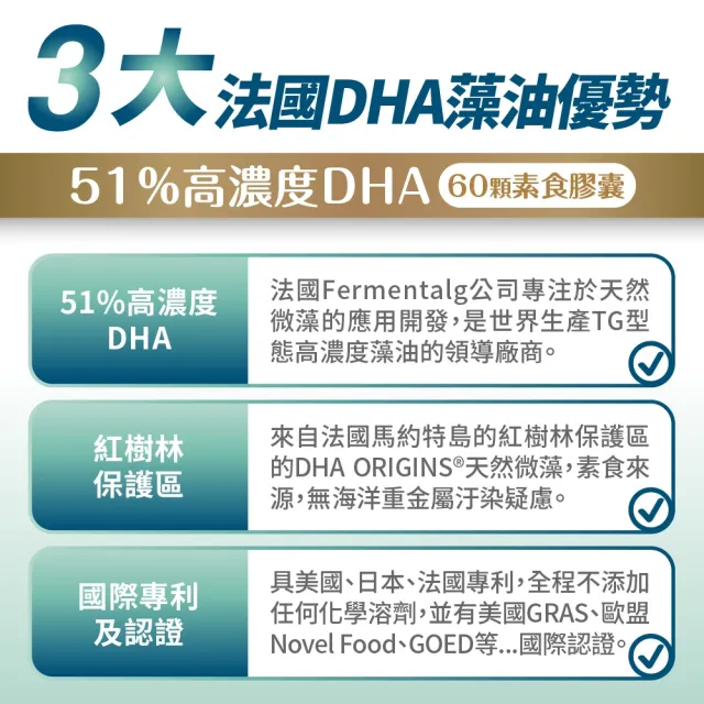 【達摩本草】法國51%DHA植物藻油2入組(60顆/盒）（共120顆)