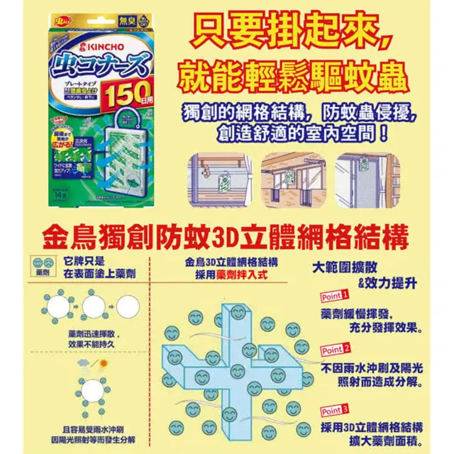 【KINCHO 日本金鳥】防蚊掛片150日〔2入〕+強效型新果蠅誘捕吊掛〔2入〕(家庭吊掛必備)