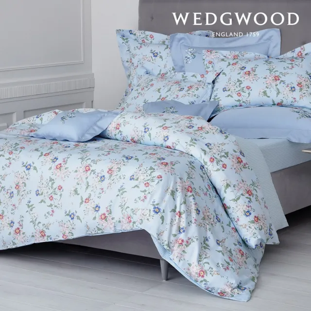 【WEDGWOOD】300織100%天絲印花兩用被枕套床包四件組-蘋果花園(加大)