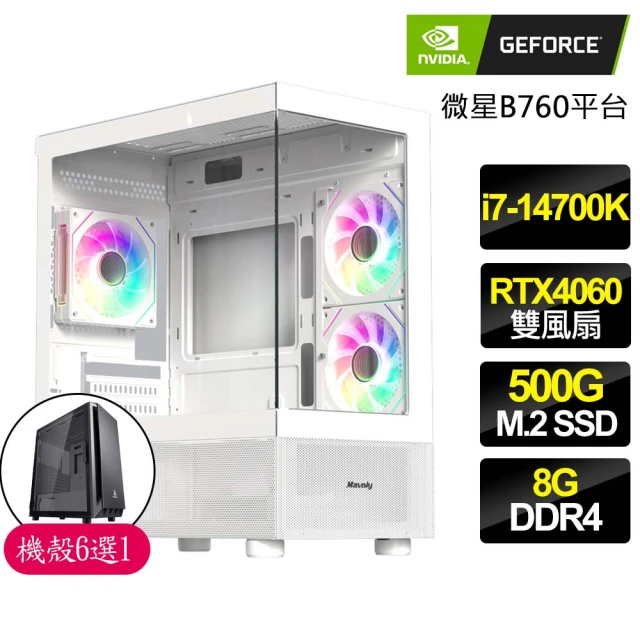 NVIDIA i7二十核 RTX4060 2X{獨一無二}海景房電競電腦(i7-14700K/B760/8G/500GB)