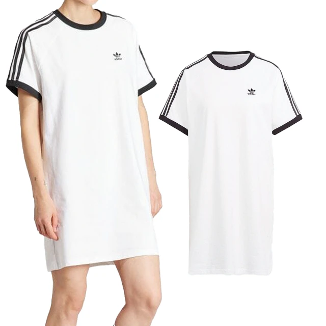 adidas 愛迪達 3 S RGLN Dress 女款 白色 運動 休閒 長版 上衣 三葉草 洋裝 IR8083