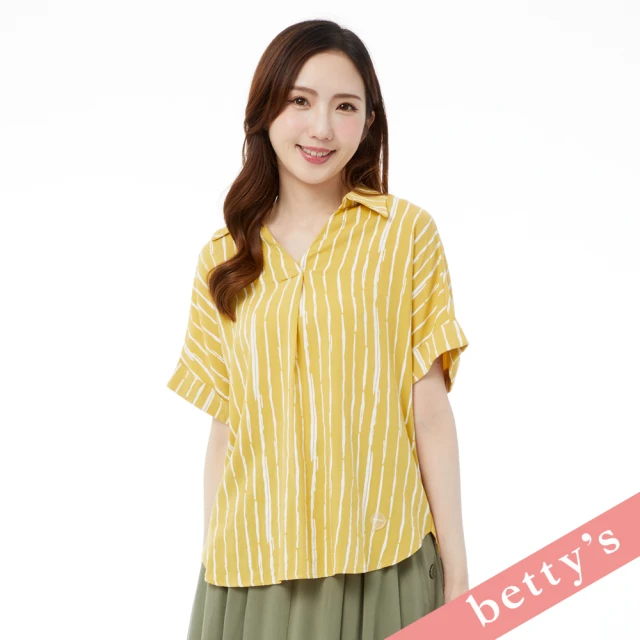 betty’s 貝蒂思 直條紋V領開襟落肩上衣(深黃)