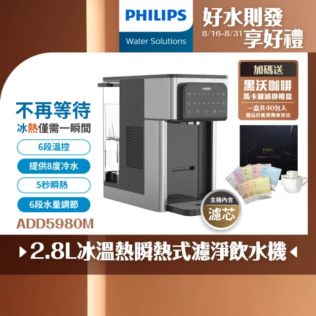 【Philips 飛利浦】2.8L冰溫熱瞬熱式濾淨飲水機ADD5980M(主機內含濾芯)