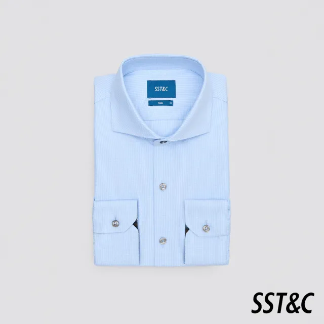 【SST&C 精選限定_OUT】EASY CRAE 藍色織紋修身版襯衫0312400002