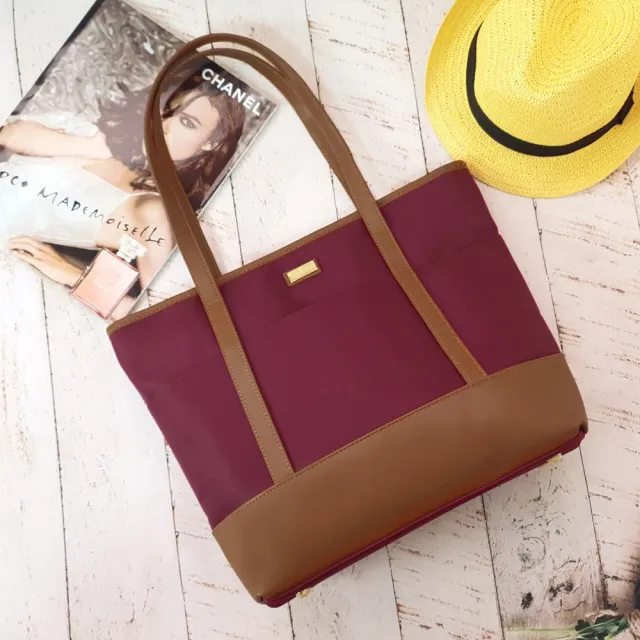 【BAGGLY&CO】雙11 經典百搭真皮尼龍輕量防盜托特包(真皮包包 兩色)