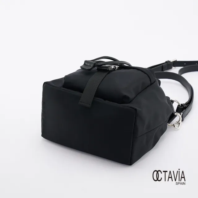 【OCTAVIA 8】雙11 OCTAVIA 8 真皮 -  大人空氣感 尼龍束口肩斜二用水桶包 -舒壓黑