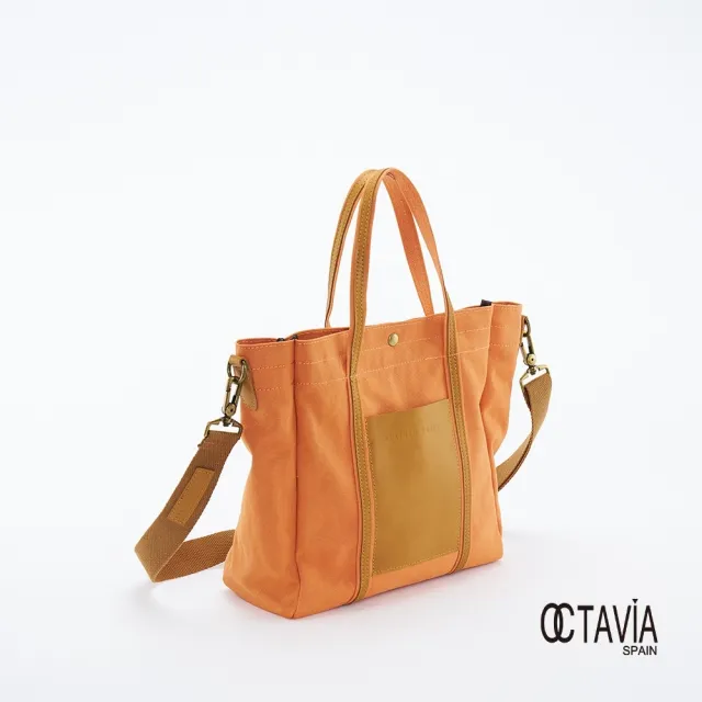 【OCTAVIA 8】雙11 OCTAVIA 8 - 小哆啦 牛皮口袋 厚磅基本款手提肩背帆布包 - 拉拉陽桔