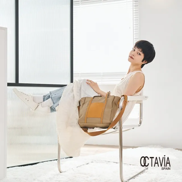 【OCTAVIA 8】雙11 OCTAVIA 8 - 小哆啦 牛皮口袋 厚磅基本款手提肩背帆布包 - 拉拉陽桔