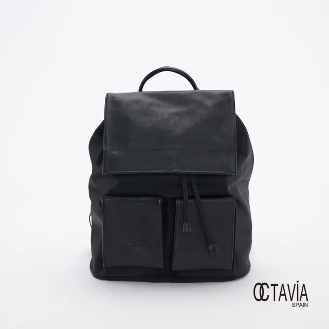 【OCTAVIA 8】雙11 OCTAVIA 8 真皮 -  黑色魅力 尼龍配皮束口大口袋後背包 - 愛書黑