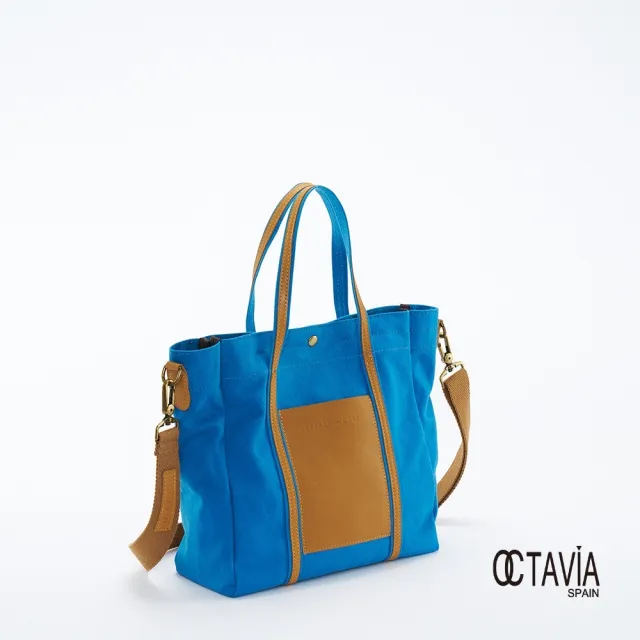【OCTAVIA 8】雙11 OCTAVIA 8 - 小哆啦 牛皮口袋 厚磅基本款手提肩背帆布包 - 拉拉天藍