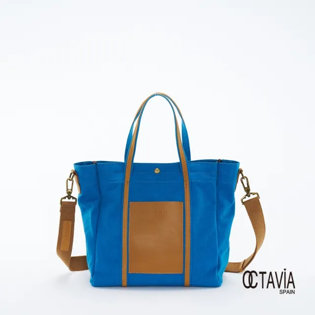 【OCTAVIA 8】雙11 OCTAVIA 8 - 小哆啦 牛皮口袋 厚磅基本款手提肩背帆布包 - 拉拉天藍