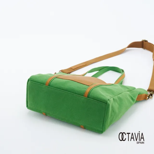 【OCTAVIA 8】雙11 OCTAVIA 8 - 小哆啦 牛皮口袋 厚磅基本款手提肩背帆布包 - 拉拉青綠