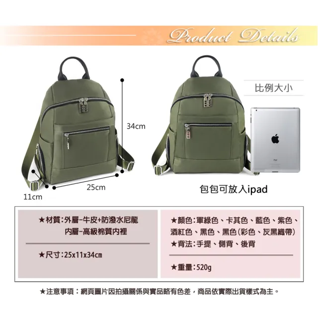 【BAGGLY&CO】雙11 買一送一 幻彩多漾真皮尼龍後背包 送毛毛肚熊吊飾(真皮包包 真皮後背包 輕量