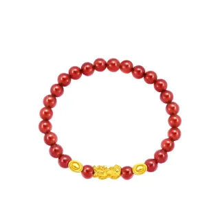 【周大福】雙元寶貔貅紅玉髓黃金手鍊