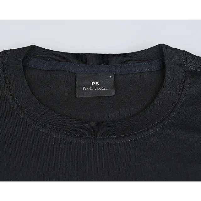 【Paul Smith】PAUL SMITH燙印LOGO彩色條紋眼睛有機純棉短袖T恤(男款/黑x白)