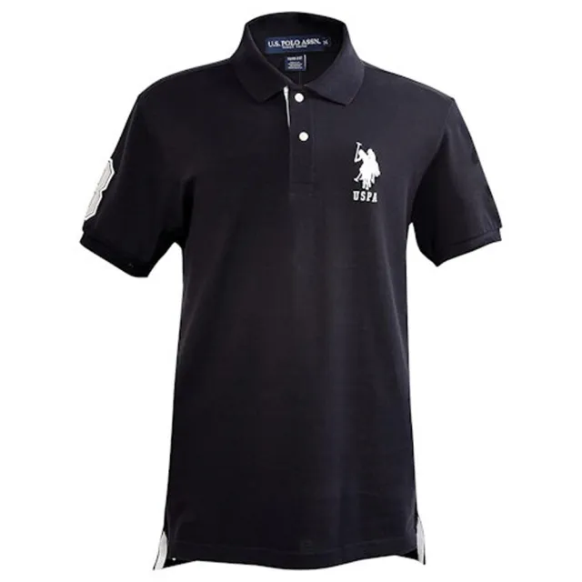 【U.S. POLO ASSN.】2024男時尚大馬球修身全棉黑色短袖POLO-網