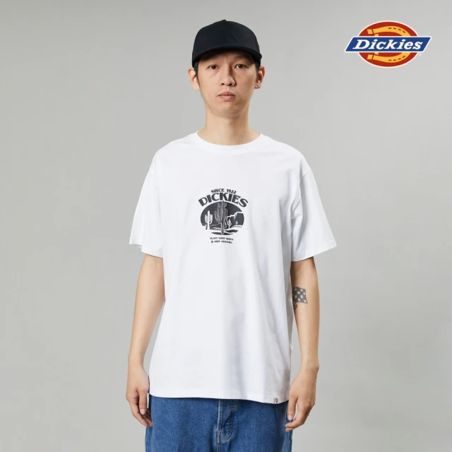 Dickies 男女款白色純棉胸前仙人掌Logo圖案印花短袖T恤｜DK013126C4D