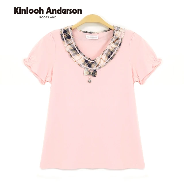 Kinloch Anderson 荷葉滾邊v領蝴蝶結短袖上衣 金安德森女裝(KA0685307)