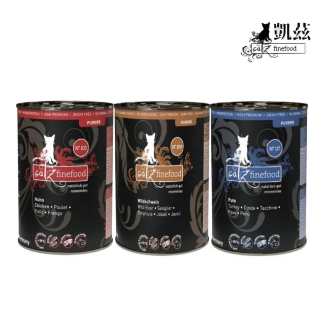 【Catz finefood 德國凱茲】單一純肉低敏 無穀貓專用主食罐 400g*6罐組(貓罐、貓主食罐)